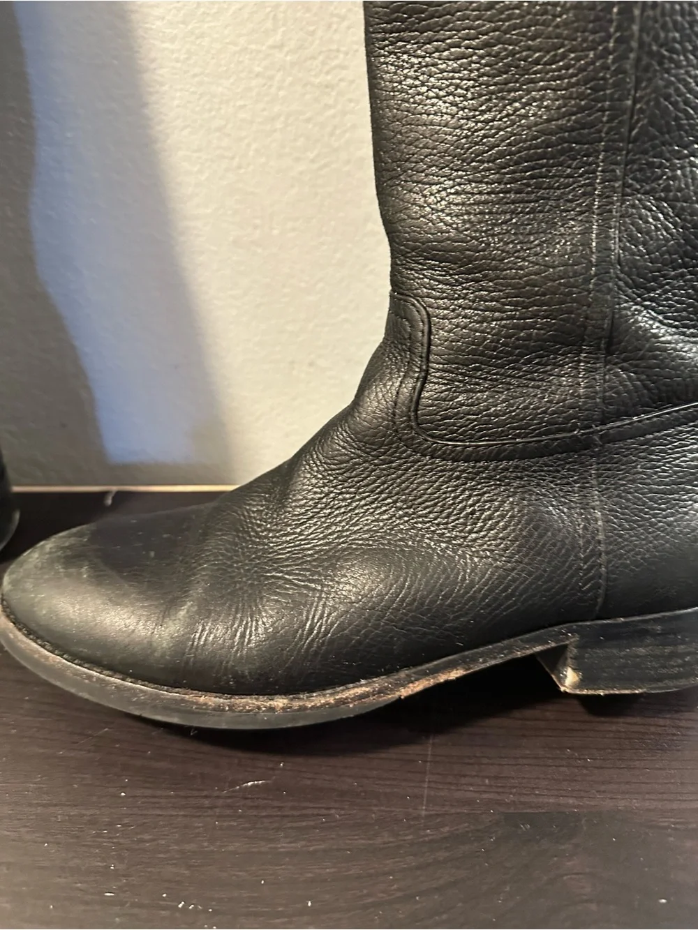 Tory Burch Black Leather Knee-High Logo Riding Boots